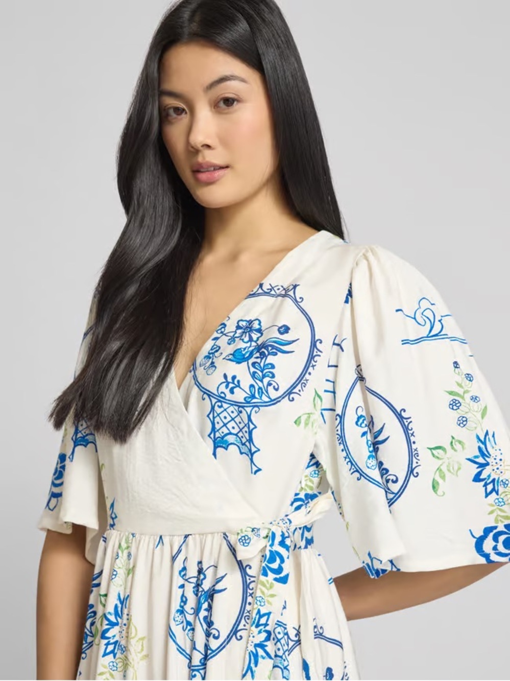 ICHI White & Blue Floral Maxi Wrap Dress - Picture 3 of 9